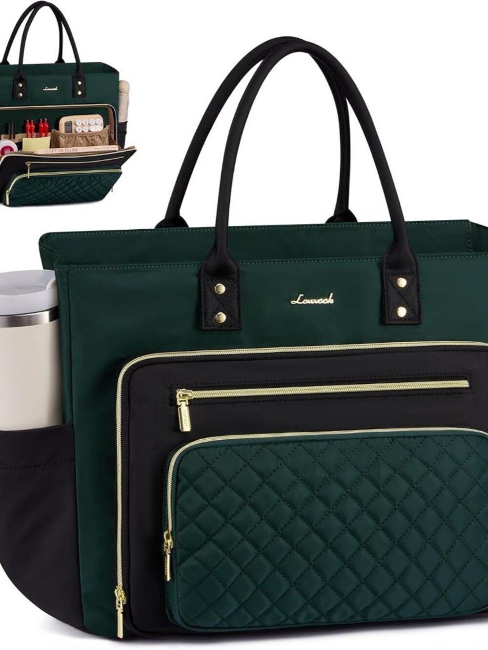 Laptop Tote Bag for Women With Large Cup Holder, Work Bags Teacher Nurse Compute